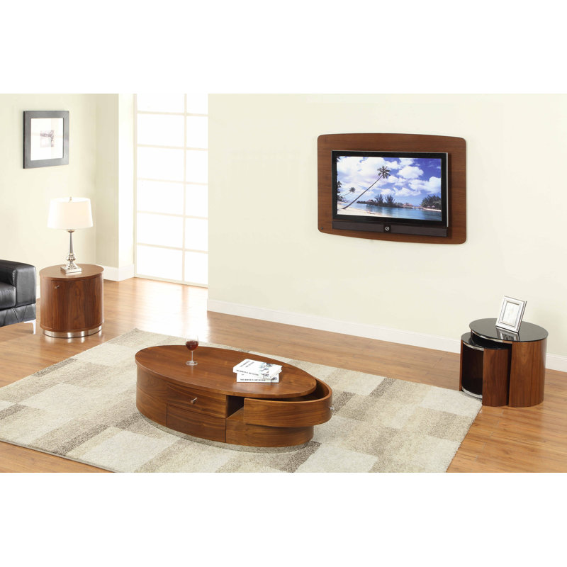 Teo Glass Top Sled Nesting Tables, Walnut