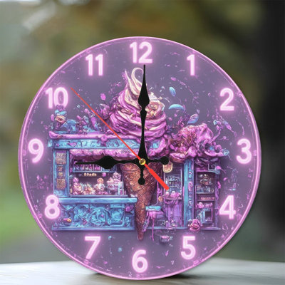 Neon effect Clock With Ice Cream Shop