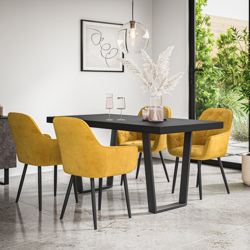 Ahlina 4 - Person Dining Set, Black/Black/Mustard
