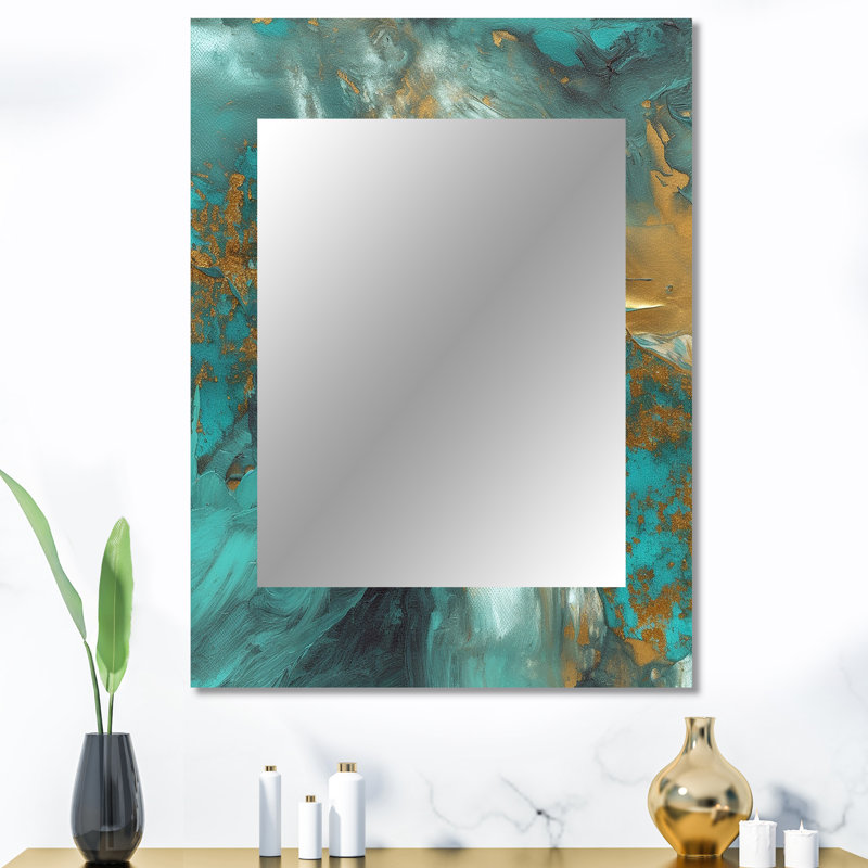 Golden Sunshine Wild Turquoise River Abstract IV - peinture abstraite, miroir mural moderne, impression sur métal