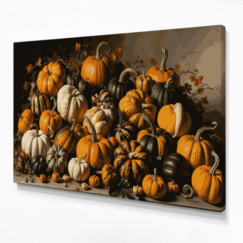 «Thanksgiving Pumpkins and gourds», art mural sur toile brune, H 20 po x l 30 po