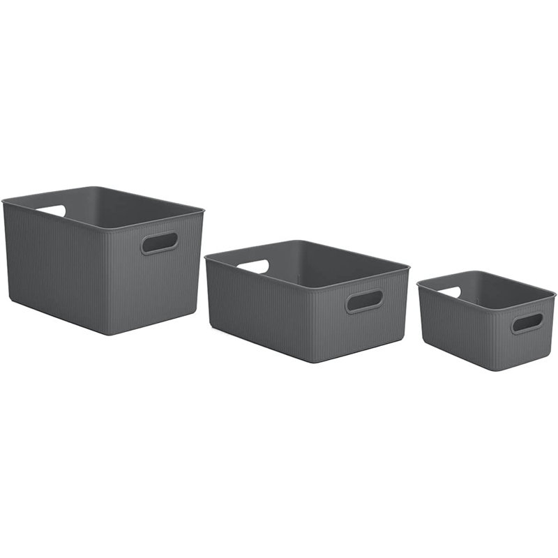 Ribbed Plastic Box Set, 3, Drak Gray