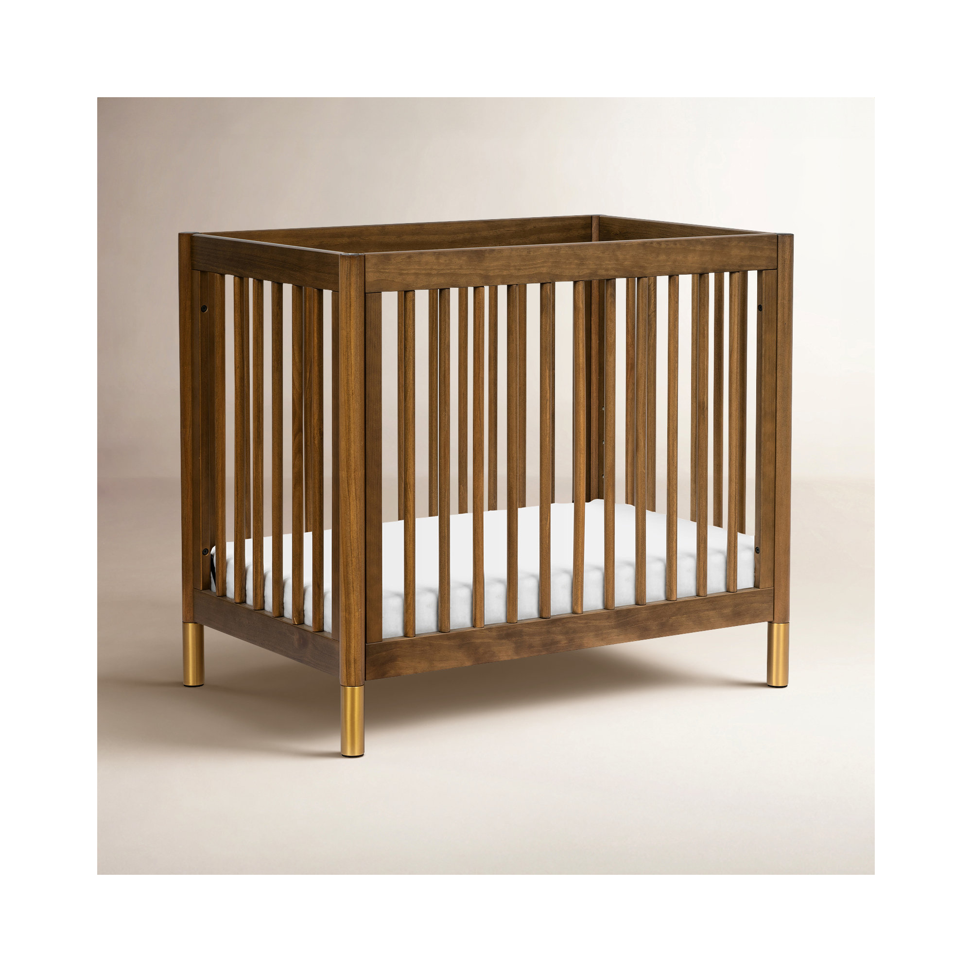 Gelato 4-in-1 Mini Convertible Crib, Natural Walnut/Gold
