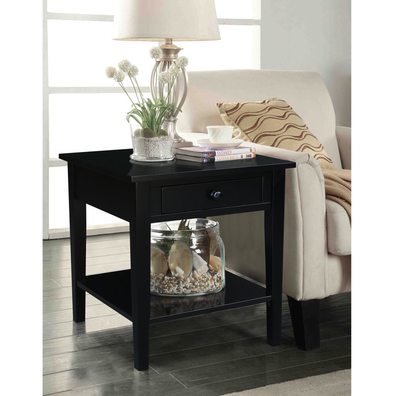 Tillar Solid Wood End Table with Storage, Black