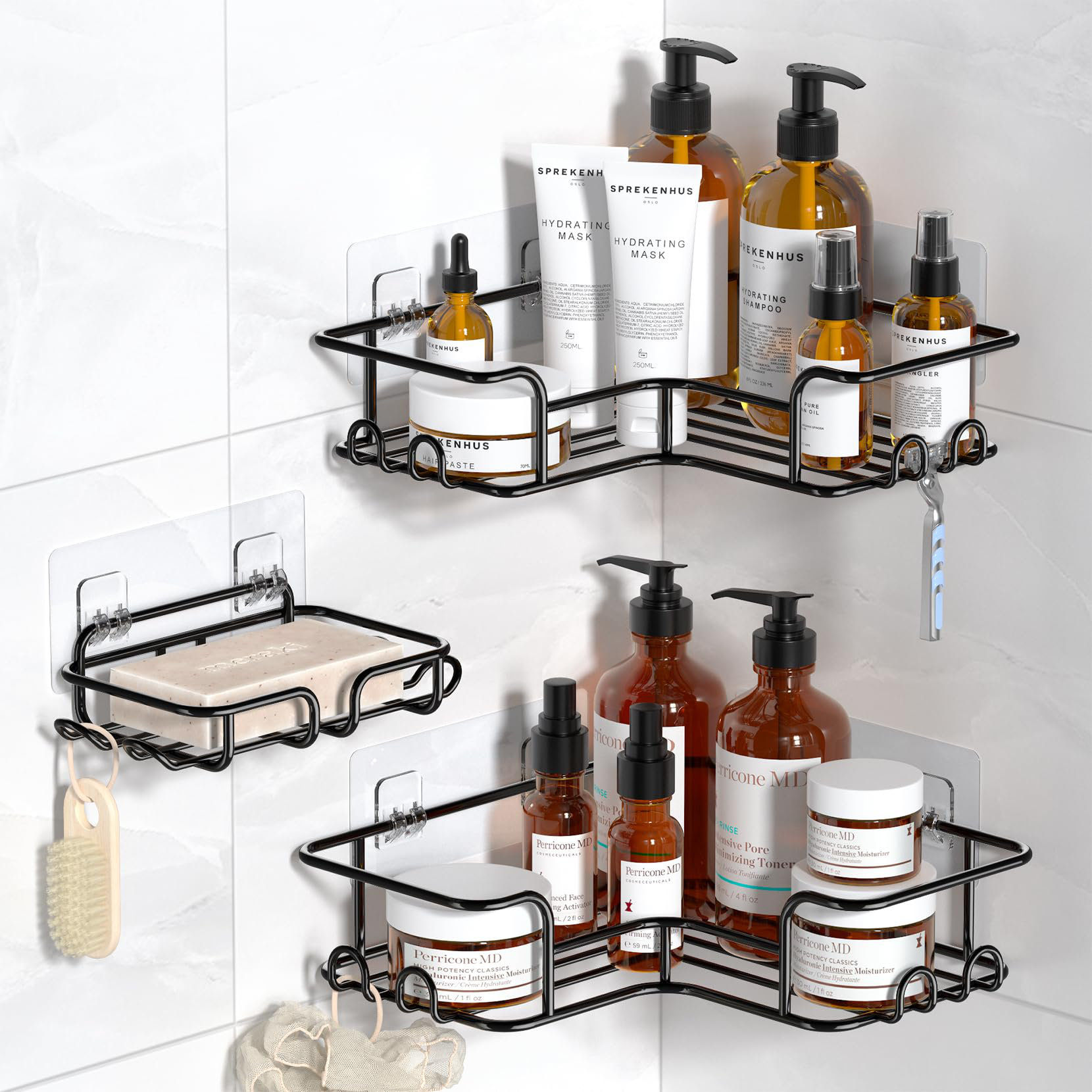 Ebern Designs Space-Saving L-Shaped Shower Caddy Set - Waterproof ...