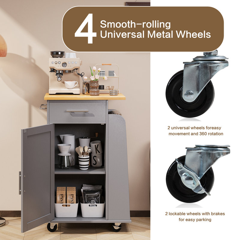 Chariot pour îlot de cuisine Mindert, Gris
