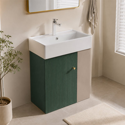Wall Mounted Vanity Base, Open Shelf and Cabinet Storage, Wood Bathroom Console