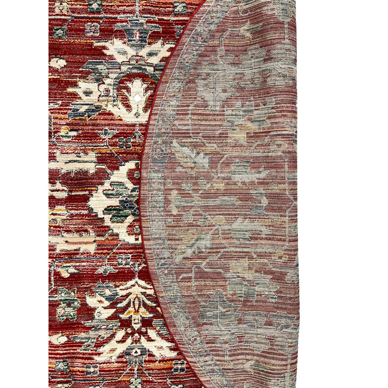 Oriental Machine-Made Red Area Rug, Round 8'