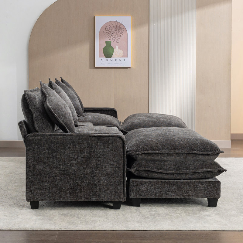 111" Sectional Sofa Chenille Upholstered Sofa With Two Removable Ottoman, Two USB Ports, Two Cup Holders And Large Storage Box For Living Room