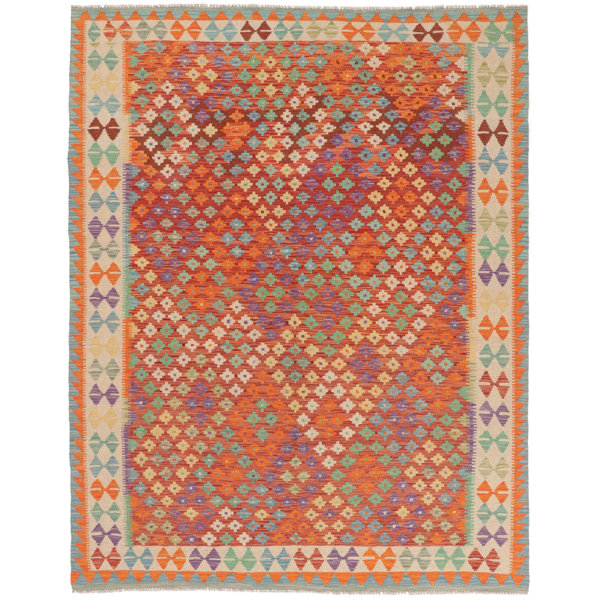 Carpetfine Handmade Kilim Wool Purple/Orange Rug | Wayfair.co.uk