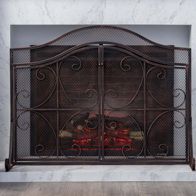 Retro Iron Scrollwork Fireplace Screen, One-Piece Frame, Decorative Arch Fireplace Door, 41"W x 9.75"D x 31.75"