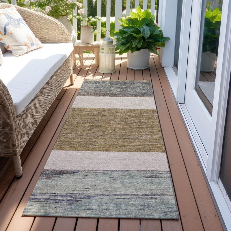 Machine Washable Indoor/Outdoor Claudian ACN1624 Mocha Rug, Runner 2'3" x 7'6"