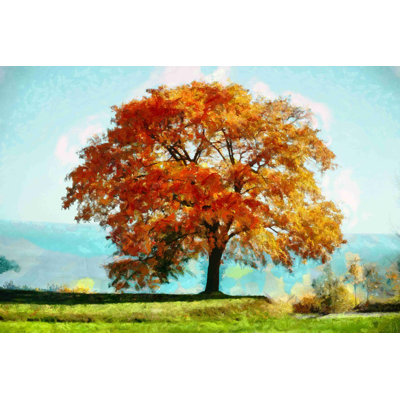 " Painted Orange Tree In Field " Painting Print