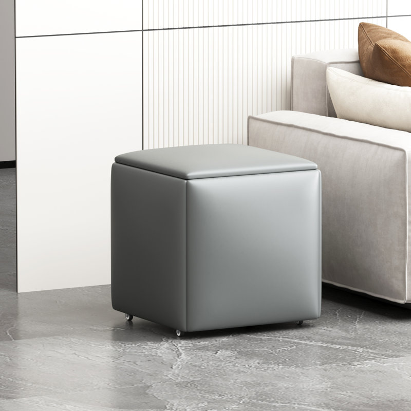 5-in-1 Nesting Square Upholstered Ottoman Cube Chair, Stackable Stools, Faux Leather Pouf With Swivel Casters For Living Room, Dining Room, Bedroom