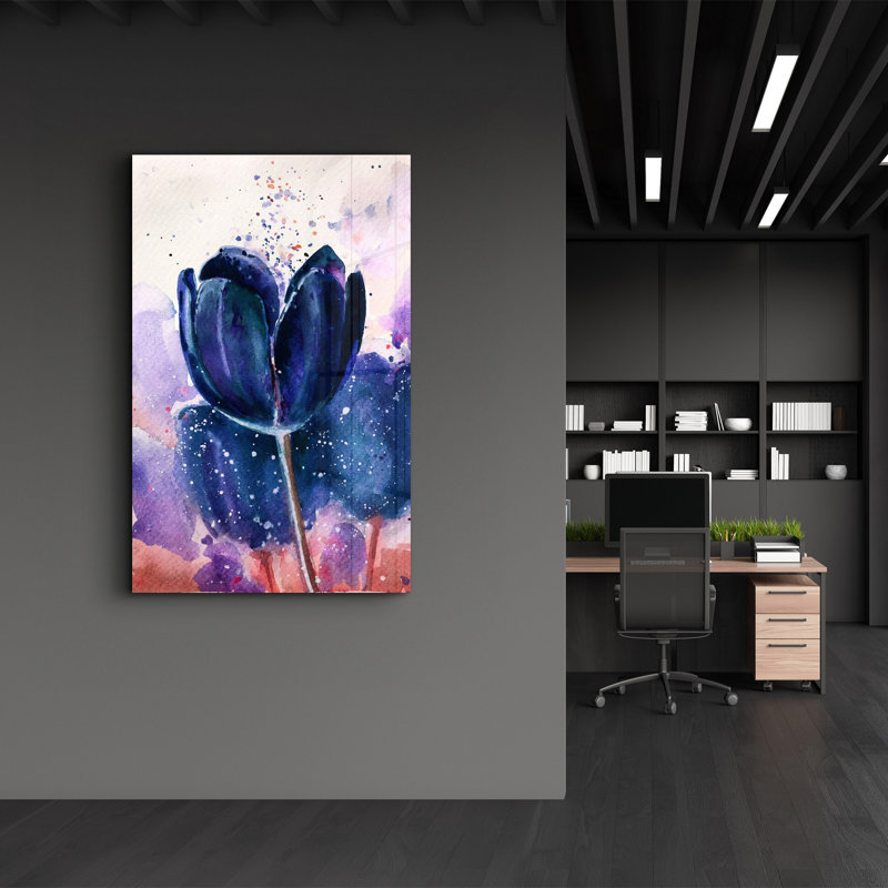 Decorative Tempered Glass Painting, Blanc / Bleu marine