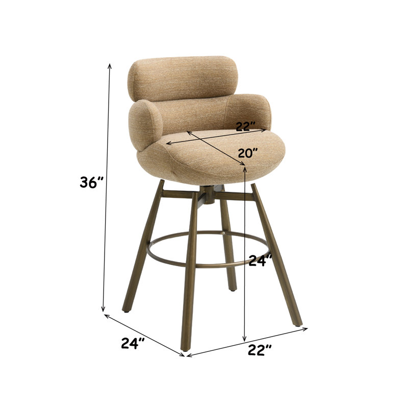 Tabouret de bar pivotant en chenille Domi, Brun