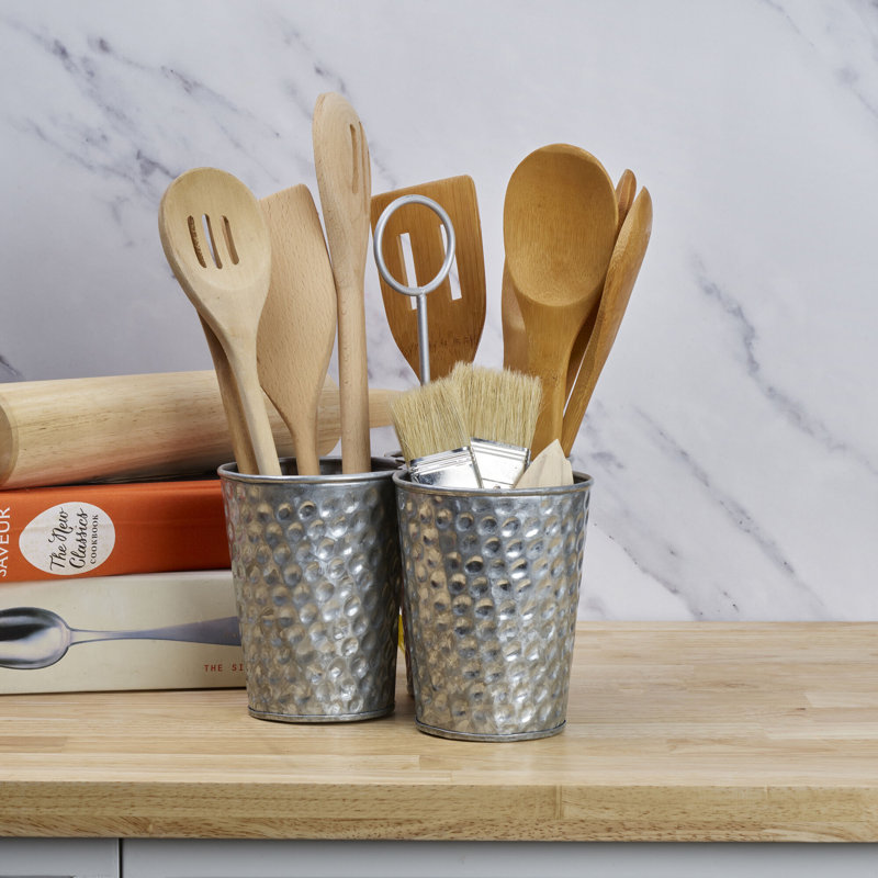 Towle Living Galvanized Hammered Round Cup/Flatware Caddy