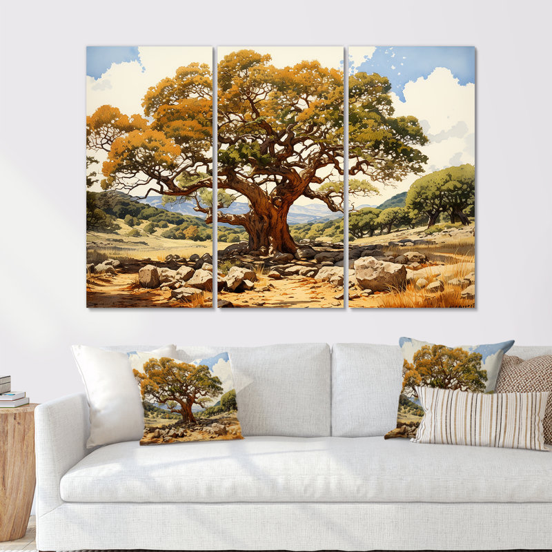 Tree Oaks Simplicity - ensemble de reproduction d'art mural chêne, H 28 po x l 36 po x P 1 po, Toile tendue