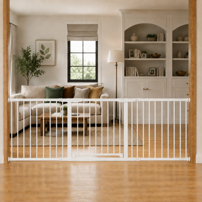 Extra Wide Auto-Close Pressure Mounted Pet Gate, 98"-109.8" Adjustable Walk-Through Metal Dog Gate for Doorways