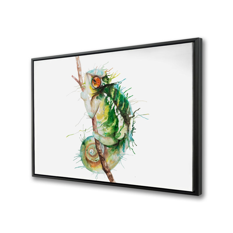 Watercolor Chameleon - Toile encadrée avec décor de reptile, H 25,25 po x l 37,25 po