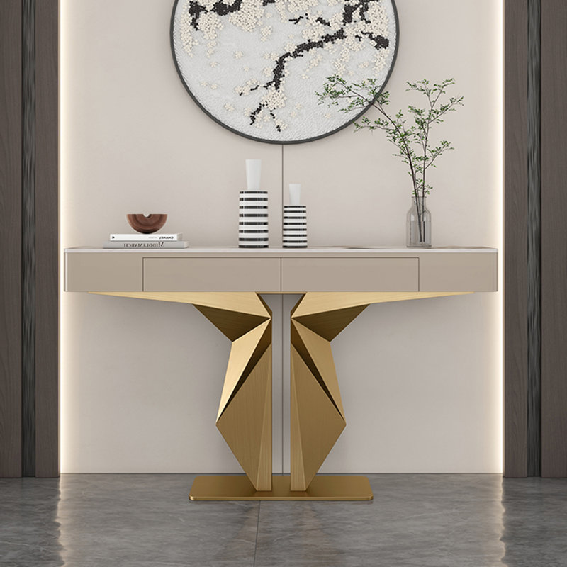 Luxurious modern simple rectangular console table, 33.5" H x 47.2" W x 13.8" D, Gold