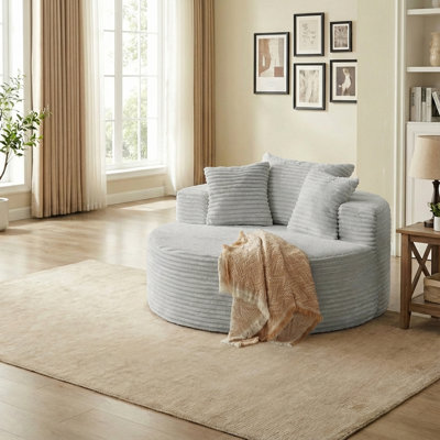 Boneless Oversized Round Chaise Lounge Chair,Corduroy Cloud Large Circle Sofa Chair, No Assembly Required, Modern Sleeper Cloud Sofa Couch Bed for Living Room Bedroom Apartment