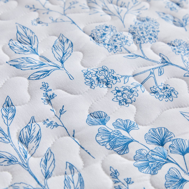 3 Piece  All Season Cottagecore Microfiber Quilt Set, Queen Quilt + 2 Standard Shams, Blue Floral
