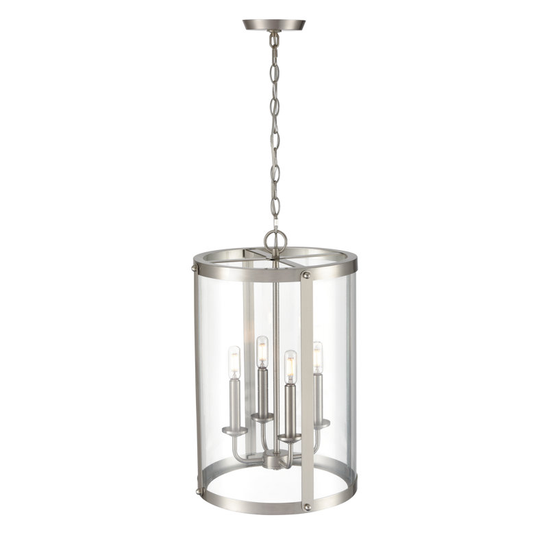 Luminaire suspendu cylindrique à 4 lumières Kambria, Nickel brossé