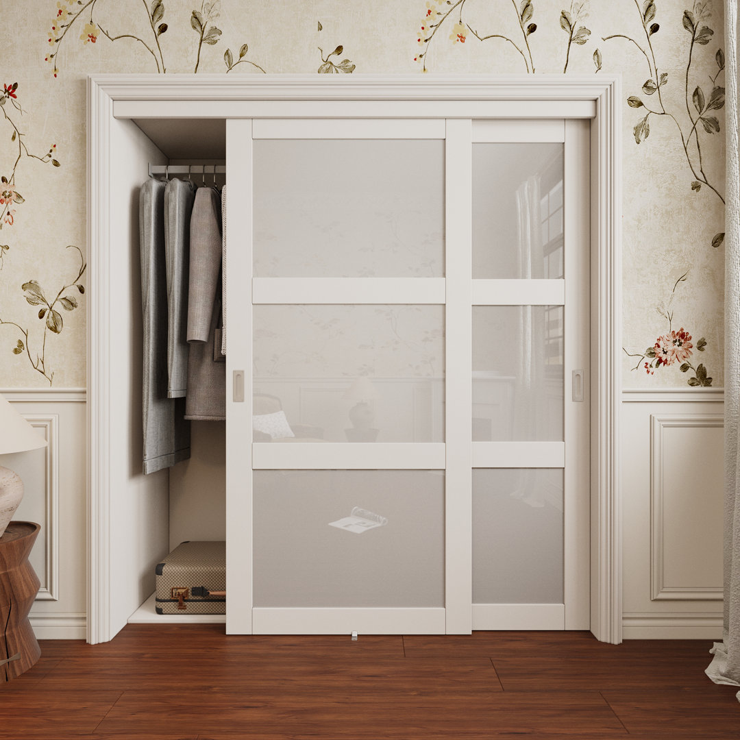 80''  Height 3 Lite Glass Sliding Closet Doors, Sliding Door For pantry,Closet,Top Track  Home Worthy 