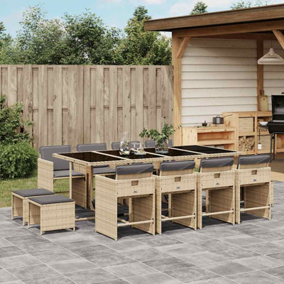 13 Piece Garden Dining Set with Cushions Poly Rattan