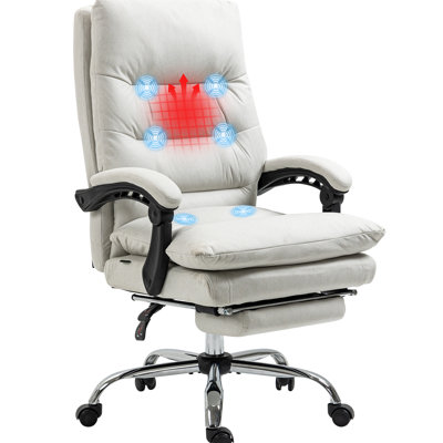Fauteuil chauffant avec fonctions d'inclinaison et de massage, repose-pieds, double rembourrage, roues pivotantes, chaise de bureau blanc crème, blanc, massage, chauffage, inclinable, roues pour être