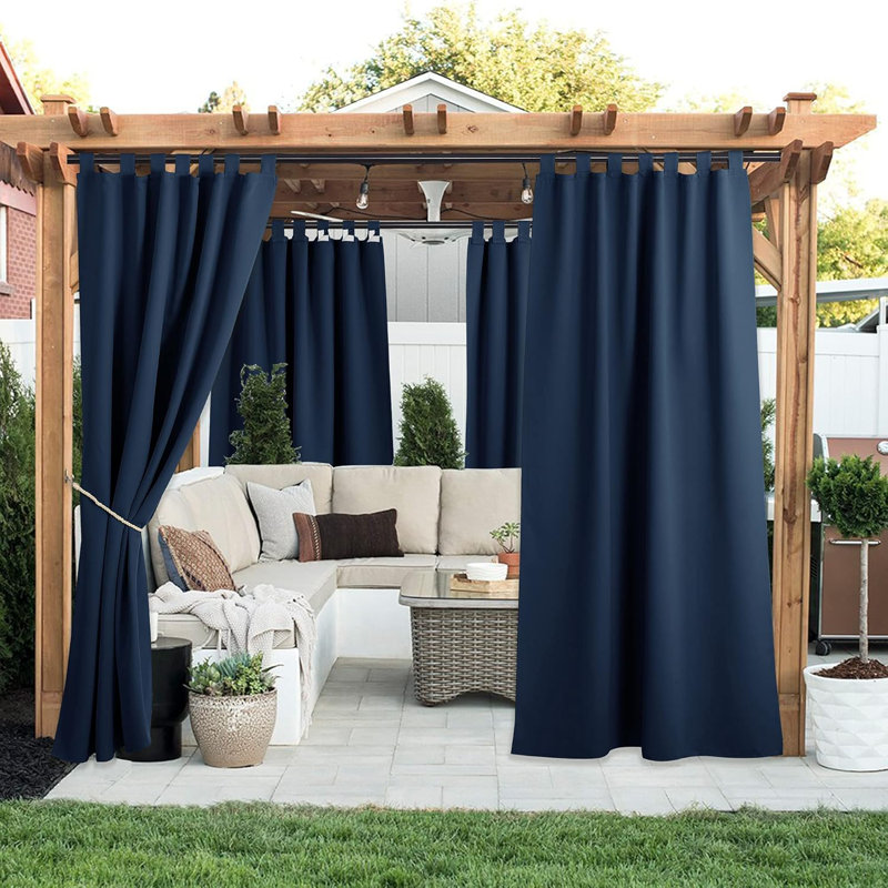 2 Panels Outdoor Curtains for Patio Waterproof, Thermal Insulated Detachable Sticky Tab Top Room Darkening Great Vertical Drape Outdoor Divider for Pergola