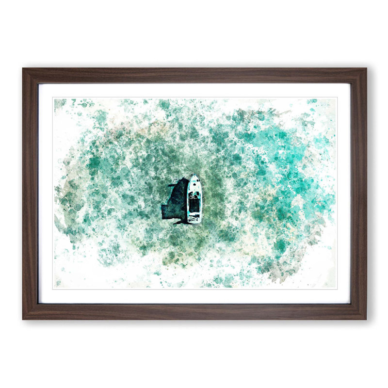 Boat in the Open Water in Abstract - Picture Frame Painting Print, Walnut Framed, 27cm H x 36cm W x 2cm D