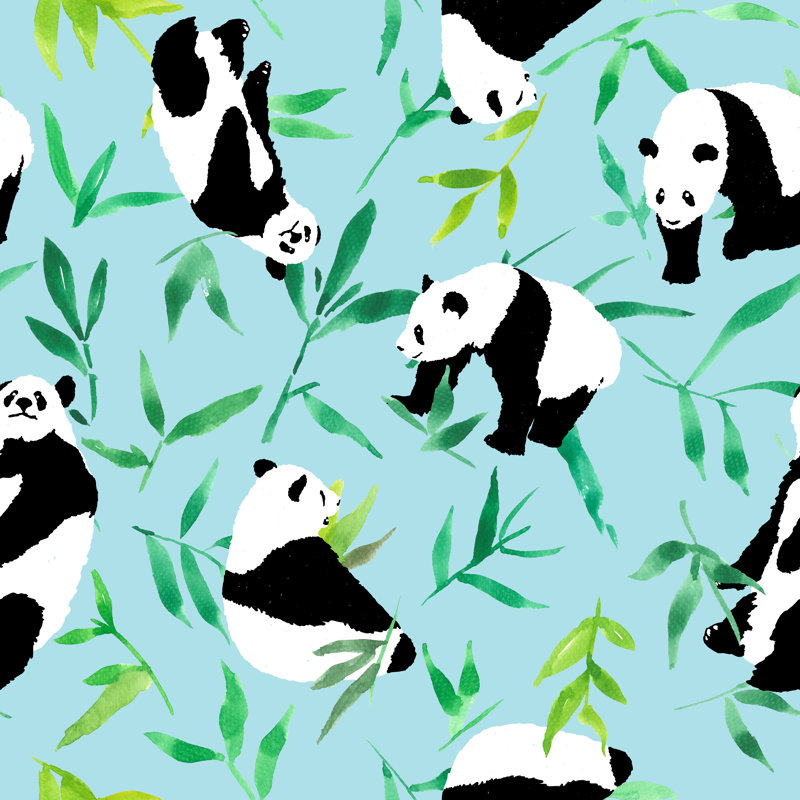 Bamboo Leaves And Panda by Plalek - Wrapped Canvas Print, 51cm H x 51cm W x 3.8cm D