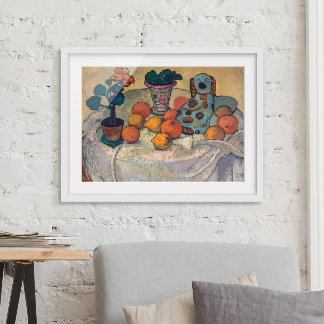 Gerahmtes Poster Still Life with Oranges and Stoneware Dog von Paula modersohn-Becker