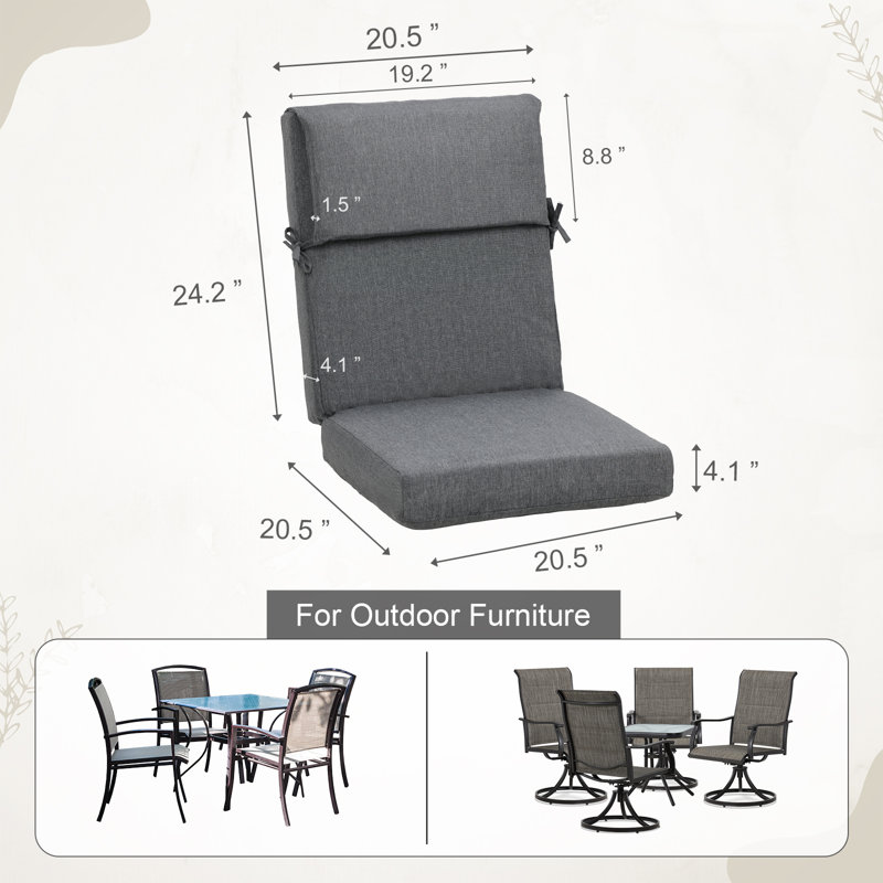 Outdoor Chair Cushion Set of 4, Gray