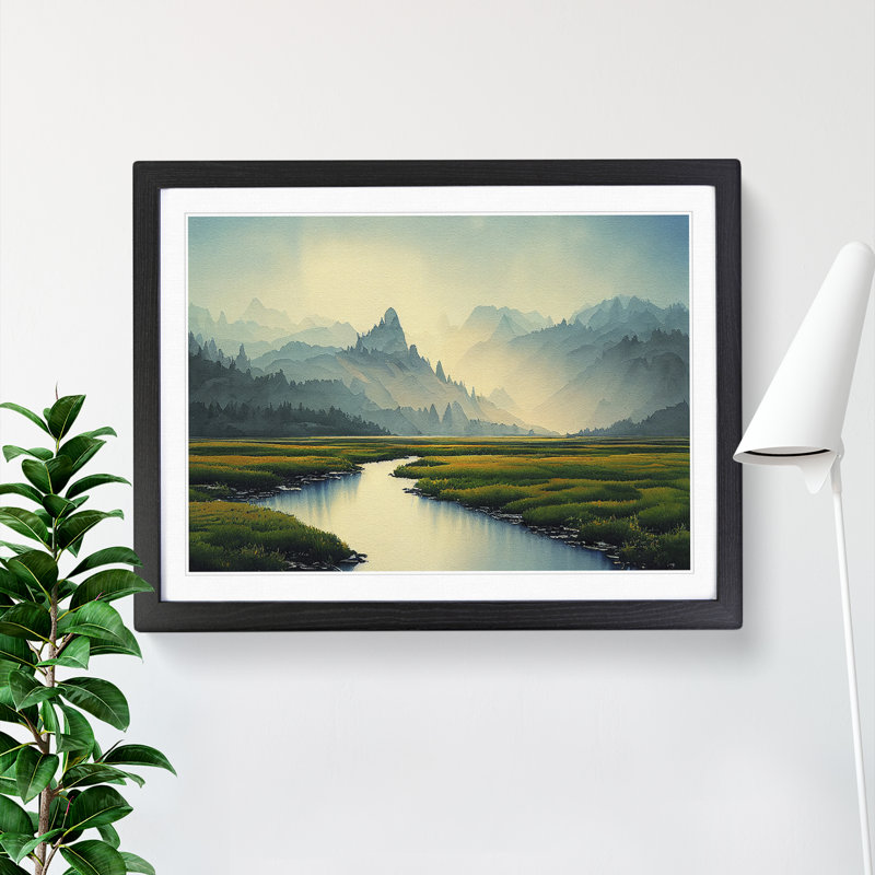 Distant Mountains Vol.2 - Single Picture Frame Print, Black, 46cm H x 64cm W