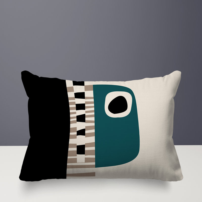 Oreiller rectangulaire réversible intérieur / extérieur Rikka, H 18 po x l 25 po, Émeraude / noir / blanc cassé