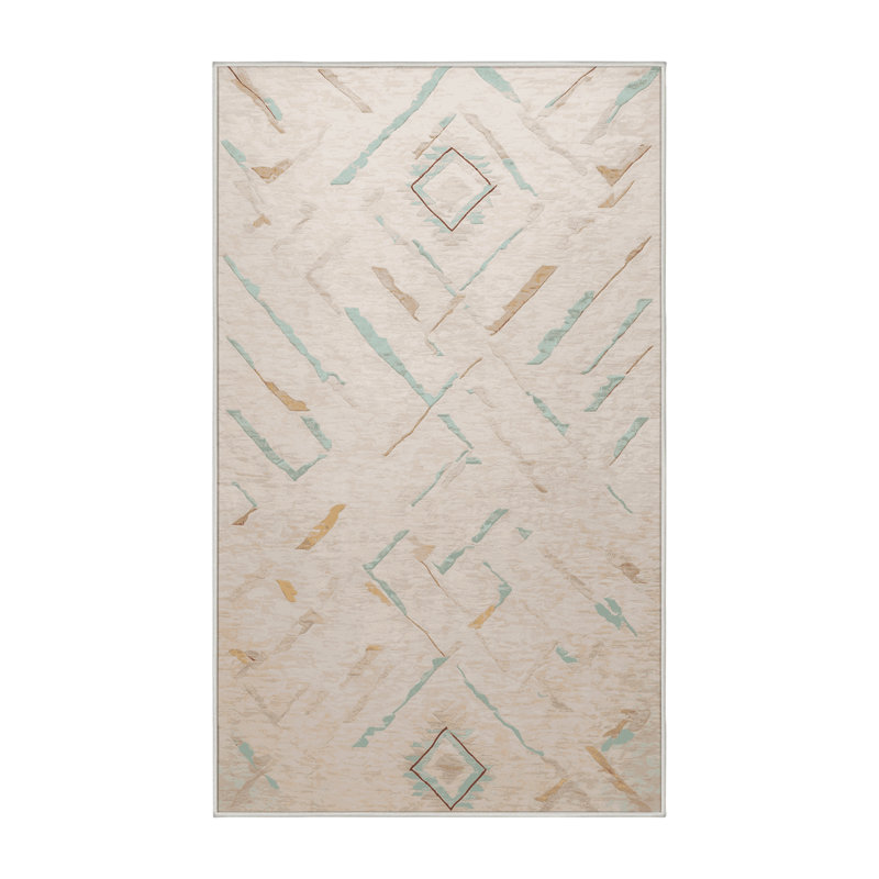 Tapis beige lavable à la machine, Rectangle 7 pi x 10 pi