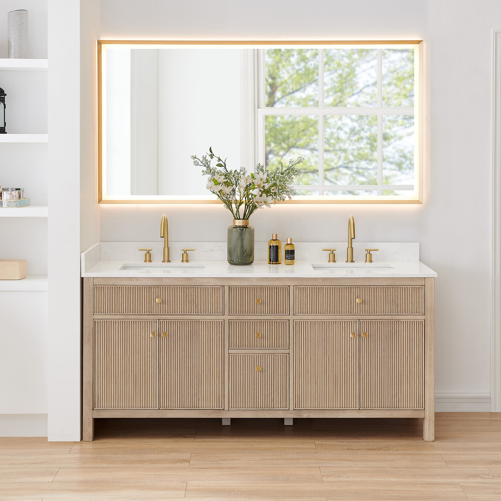 Lala 72" Double Bathroom Vanity, Nature Oak