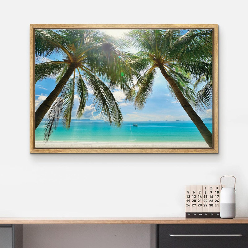 Art sur toile océan, palmiers tropicaux, H 24 po x l 36 po, Cadre naturel flottant