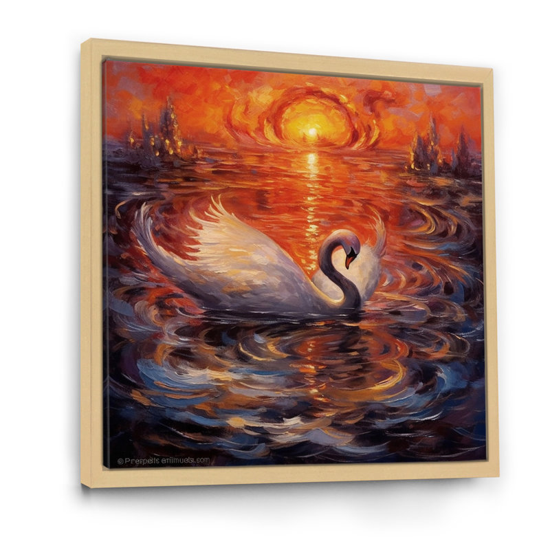Cygne blanc au coucher de soleil majestueux, Cadre naturel flottant, H 30 po x l 30 po x P 1 po