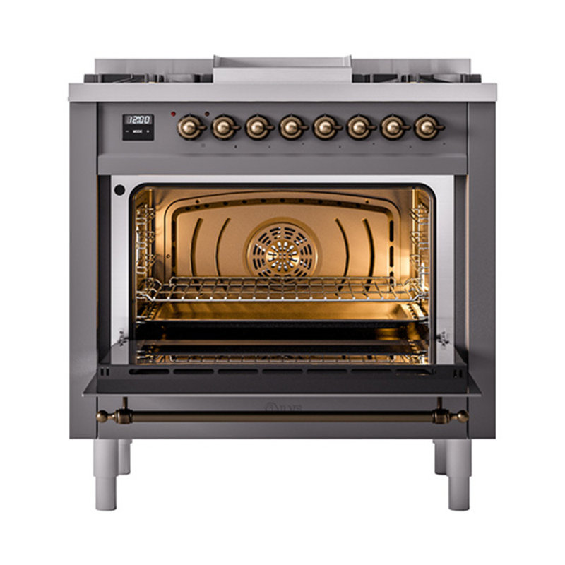 ILVE Nostalgie II Noblesse 36 in Dual Fuel Range, Graphite Matte/Bronze, Liquid Propane