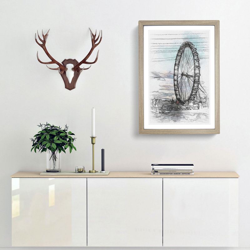 The London Eye - Framed Print, 87cm H x 62cm W x 2cm D, Oak Framed