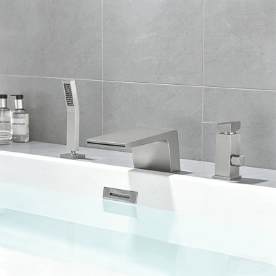 Robinet de baignoire romaine à fixation sur le comptoir avec douche à main, poignée simple, sortie d'eau à 2 modes