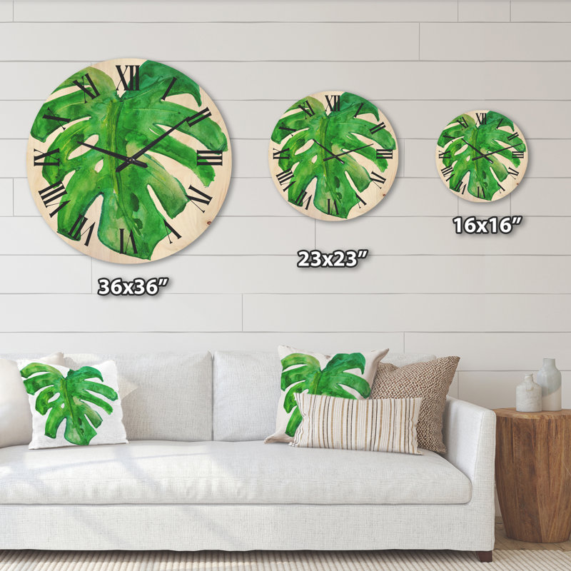 Horloge murale en bois Tropical Leaf of Monstera I, Moyen