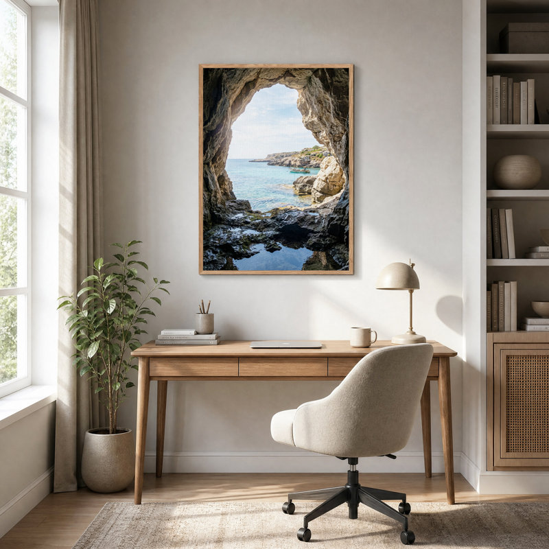 «Rocky Cave» sur toile turquoise et bateau, H 24 po x l 18 po