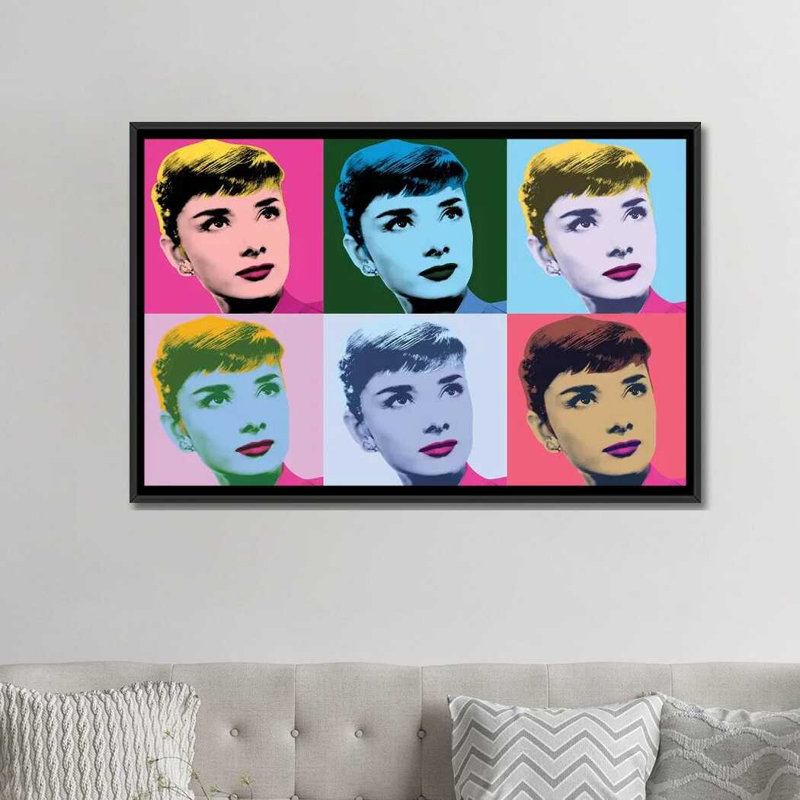 Audrey Hepburn Warhol Sabrina par radio Days-impression d’art graphique, H 48 po x l 32 po x P 1,5 po, Toile avec cadre noir
