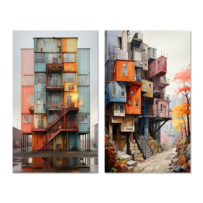 «Warehouse Industrial Cubic Palette», 2 pièces, H 32 po x l 32 po, Toile tendue