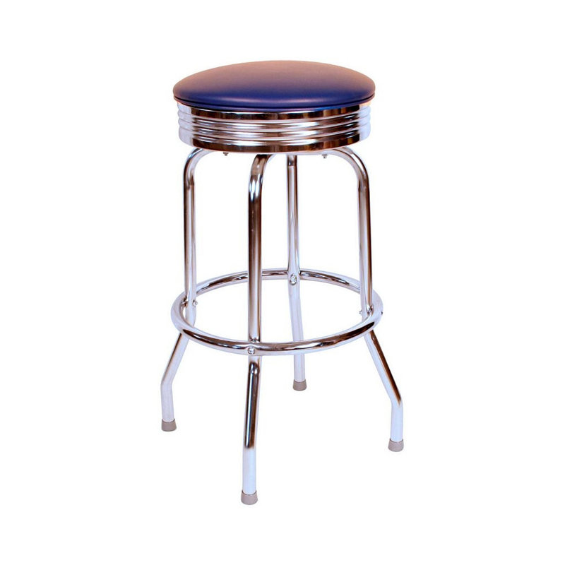 Retro Home Single Ring Chrome Pan Swivel Bar & Counter Stool, Blue, Counter Stool (24" Seat Height)